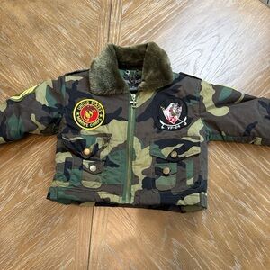 Toddler Camo bomber Military Patch Jacket - Green Camo